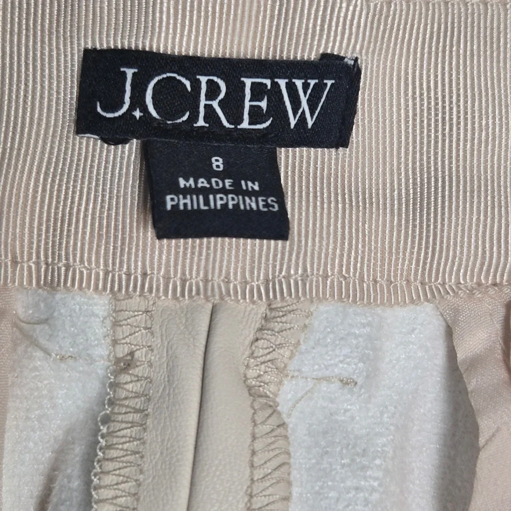 J. Crew Cream Faux Leather Midi Skirt Front Slit High Waist Ivory Size 8 Office